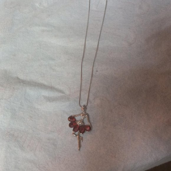 Necklace Ballerina Dance Girl , red stones , New , Silver and red - Picture 3 of 5